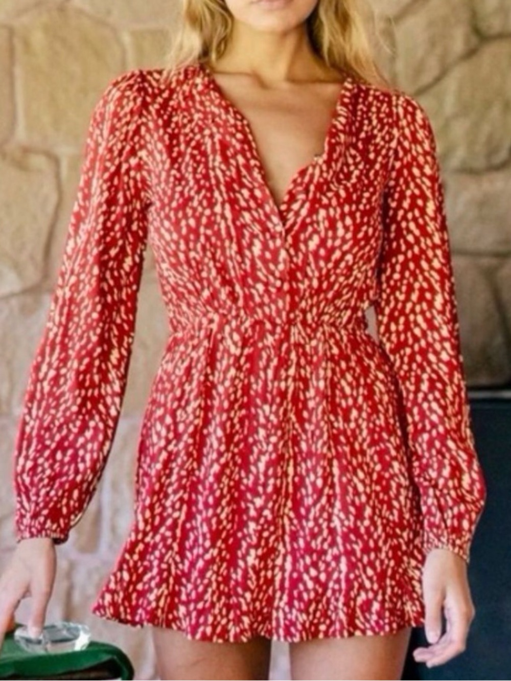 XIX Palms Red Cheetah Print Long Sleeve Mini Dress M EUC Boho Vacation Animal